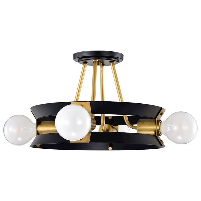 Nuvo Lighting Marsden 4 Light Semi Flush Mount, Black/Natural Brass