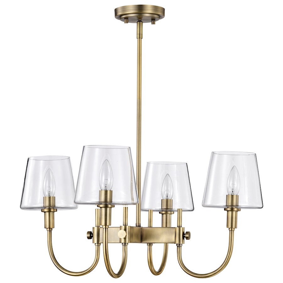 4 Light Chandelier, Vintage Brass