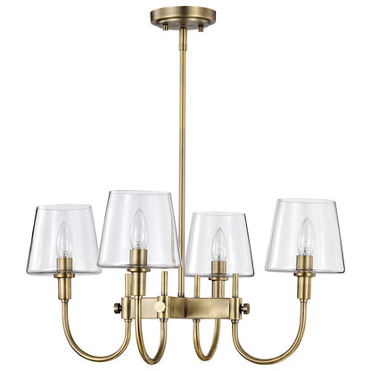 4 Light Chandelier, Vintage Brass