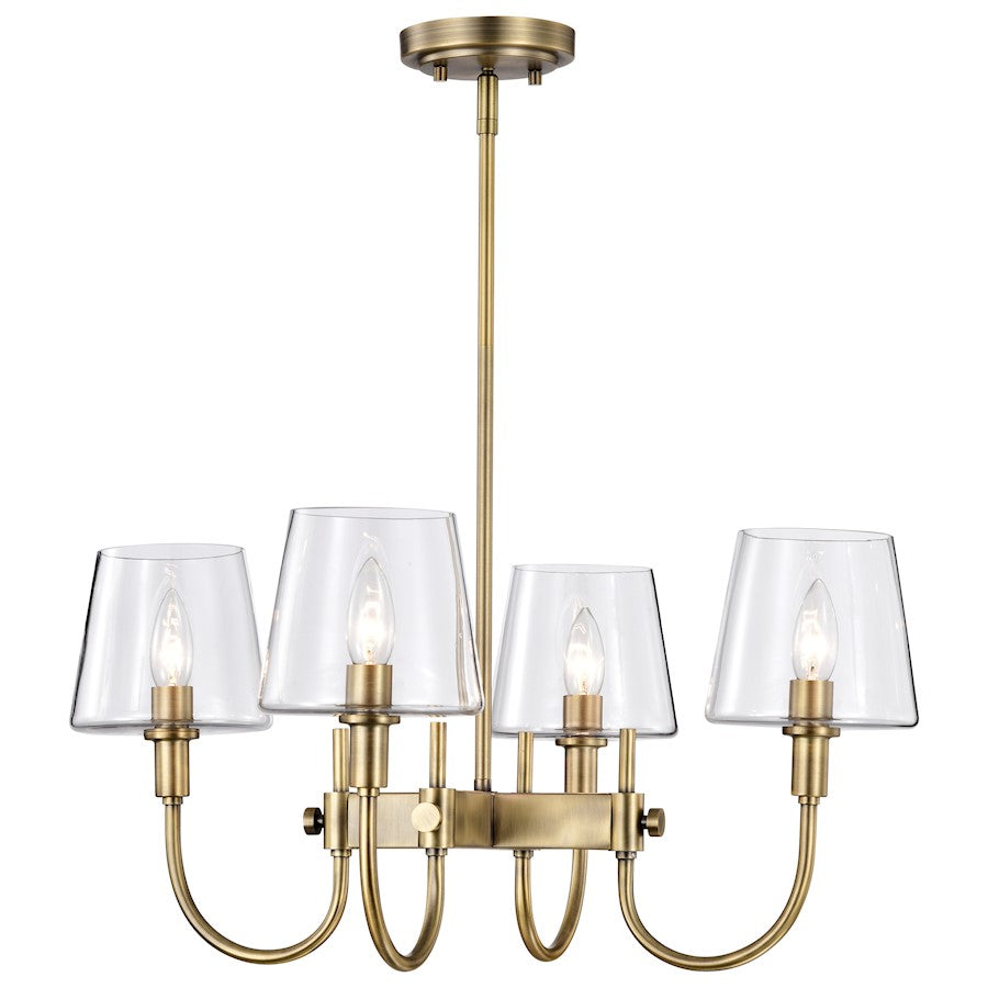 4 Light Chandelier, Vintage Brass