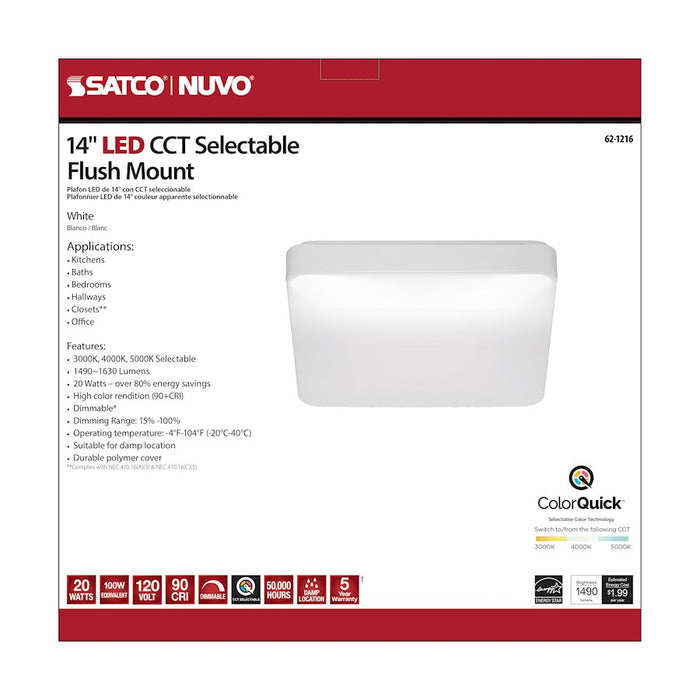 Nuvo Lighting 14" LED Flush Mount, Square White Acrylic