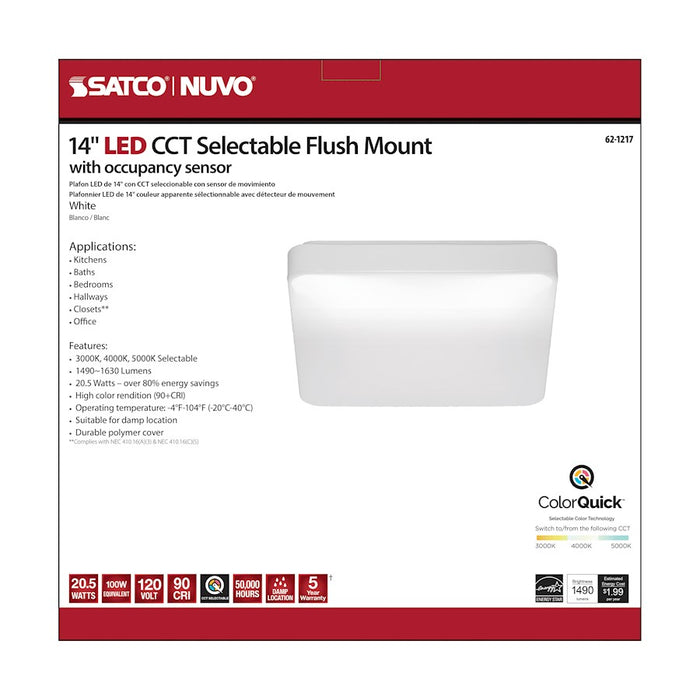 Nuvo Lighting 14" LED Flush Mount, Square White Acrylic/Sensor