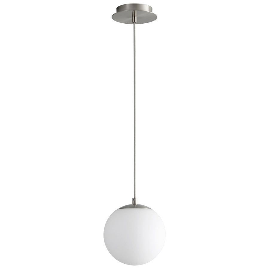 Oxygen Lighting Luna 8" 1 Light Pendant, Satin Nickel/White - 3-671-24