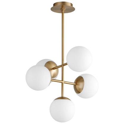 Oxygen Lighting Nebula 6" 5 Light Pendant, Aged Brass/Satin Opal - 3-680-40