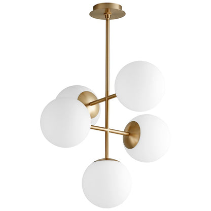 Oxygen Lighting Nebula 8" 5 Light Pendant, Aged Brass/Satin Opal - 3-681-40