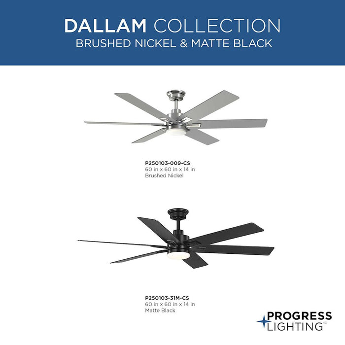 Progress Lighting Dallam 60" 6-Blade Ceiling Fan/Int Cct-Led