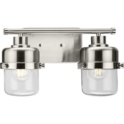 Progress Lighting Beckner 2-Light Bath Light, Nickel/Clear Glass - P300423-009