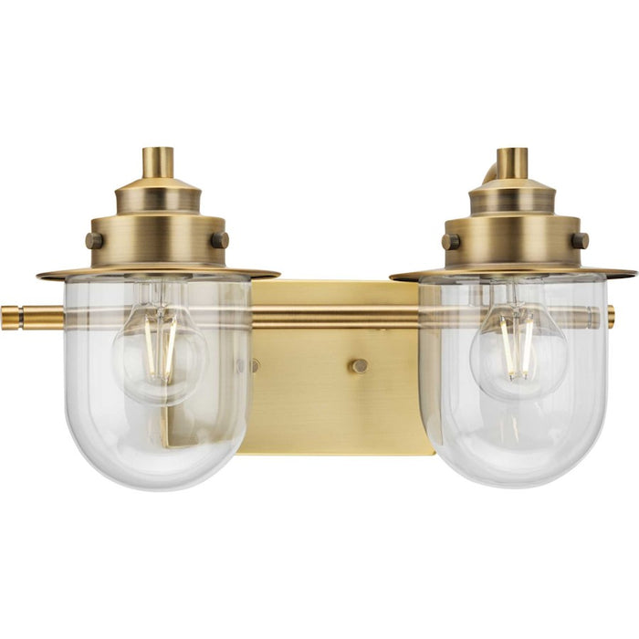 Progress Lighting Northlake 2-Lt Bath Light, Vintage Brass/Clear - P300435-163