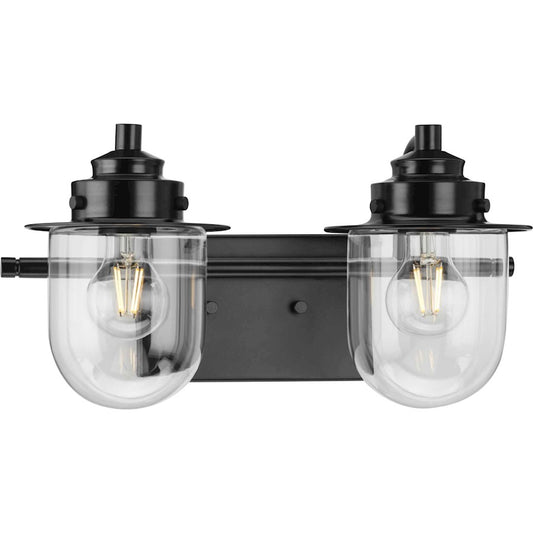 Progress Lighting Northlake 2-Light Bath Light, Black/Clear Glass - P300435-31M