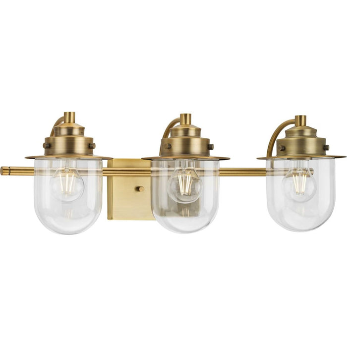 Progress Lighting Northlake 3-Lt Bath Light, Vintage Brass/Clear - P300436-163