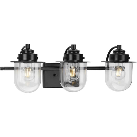 Progress Lighting Northlake 3-Light Bath Light, Black/Clear Glass - P300436-31M