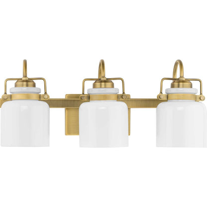 Progress Lighting Fessler 3-Light Bath Light, Vintage Brass Opal - P300440-163