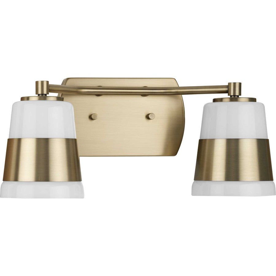 Progress Lighting Haven 2-Light Bath, Vintage Brass Opal Glass - P300443-163