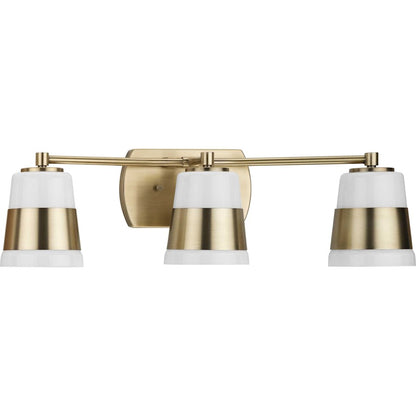 Progress Lighting Haven 3-Light Bath, Vintage Brass Opal Glass - P300444-163