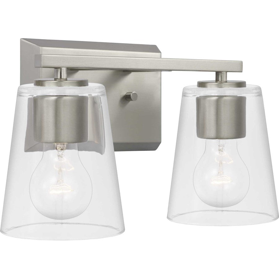 Progress Lighting Vertex 2-Light Bath Light, Nickel/Clear Glass - P300458-009