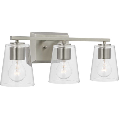 Progress Lighting Vertex 3-Light Bath Light, Nickel/Clear Glass - P300459-009