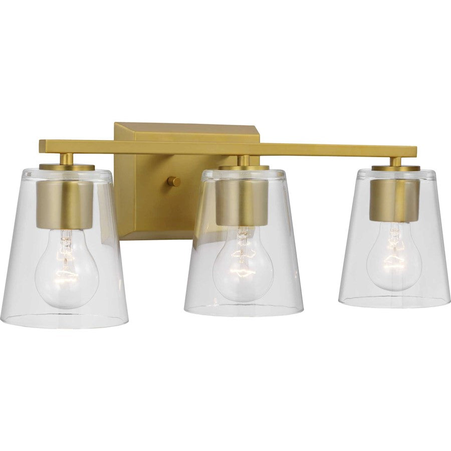 Progress Lighting Vertex 3-Light Bath Light, Gold/Clear Glass - P300459-191