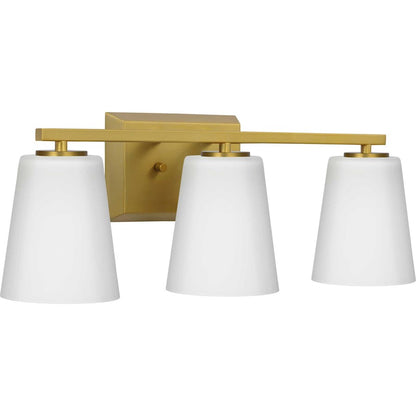 Progress Lighting Vertex 3-Light Bath Light, Gold/Etched White - P300463-191