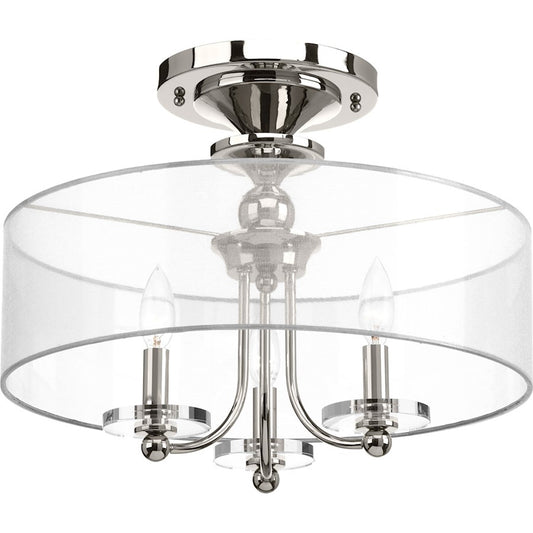 Progress Marche 3-Light Semi-Flush Convertible, Polished Nickel