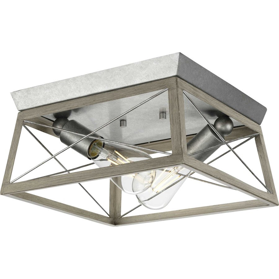 Progress Lighting Briarwood 2 Light Flush Mount, Galvanized - P350039-141