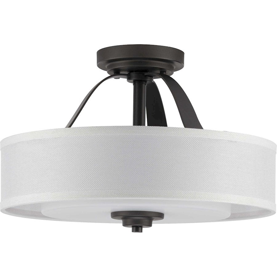 Progress Lighting Kene Graphite 2-LT Semi-Flush Convertible, Linen - P350098-143