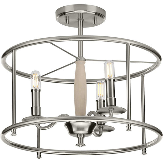 Progress Lighting Durrell Nickel 3-Light Semi-Flush Convertible - P350150-009