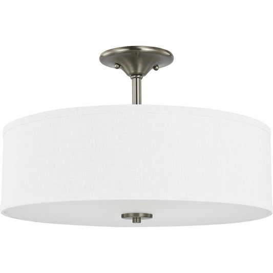 Progress Lighting Inspire Nickel 3-Light 18" Semi-Flush, Linen - P350167-009