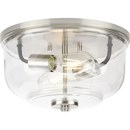 Progress Lighting Rushton 2 Light Flush Mount, Nickel/Clear - P350205-009