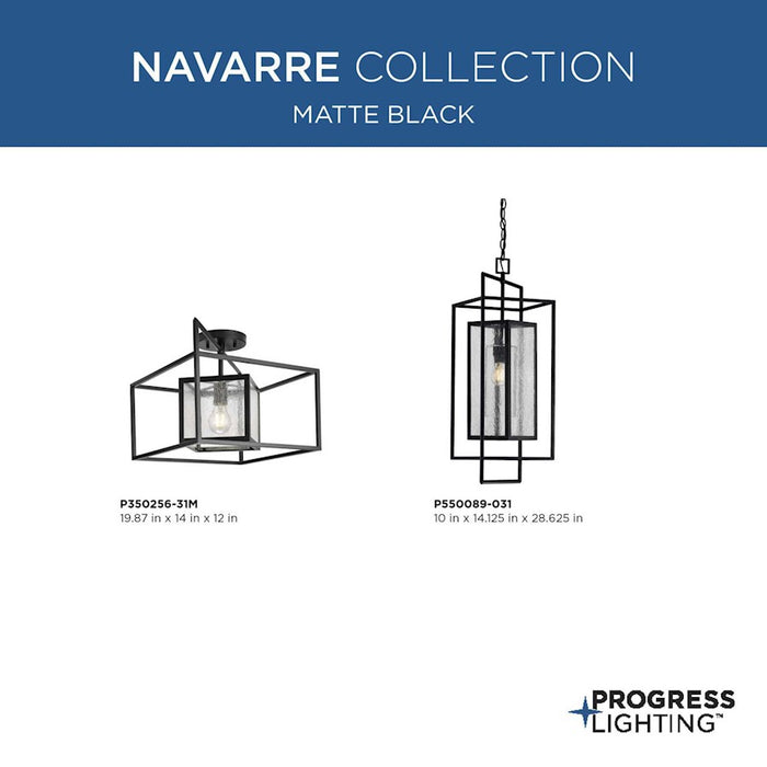 Progress Lighting Navarre 1-Light Ceiling Light, Black/Seeded