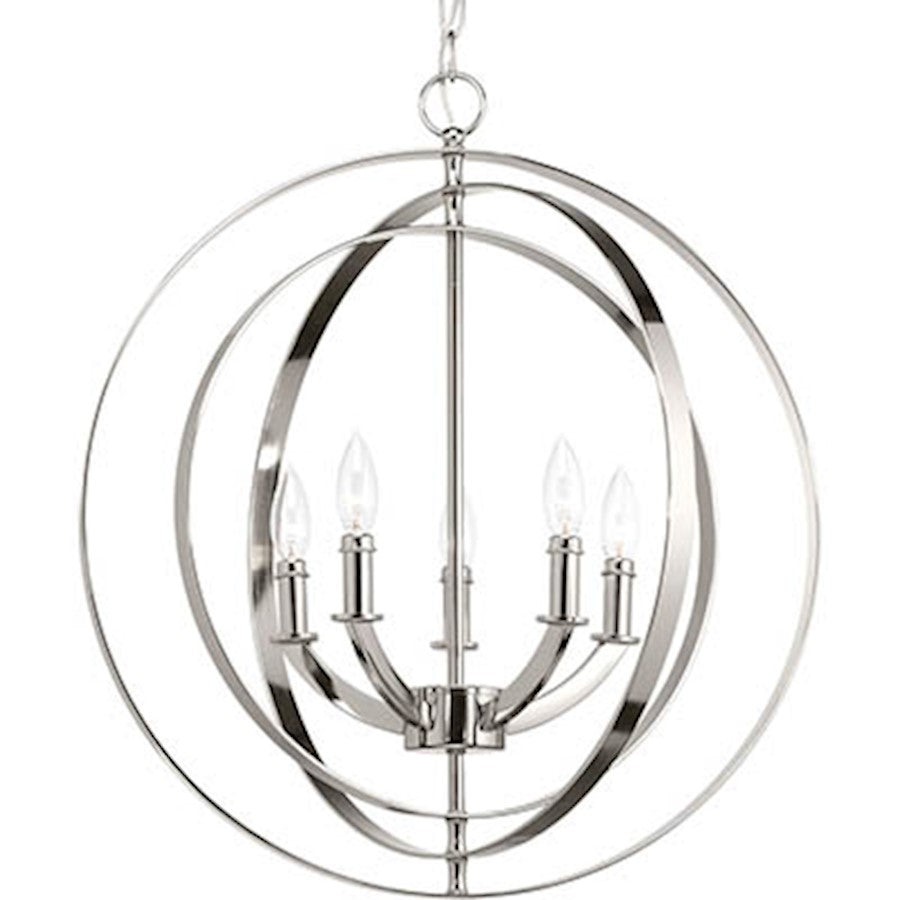 5 Light Pendant, Polished Nickel