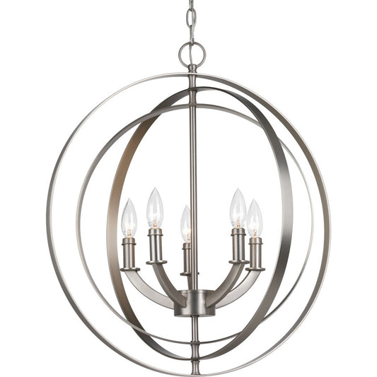 Progress Lighting Equinox 5 Light Chandelier, Burnished Silver