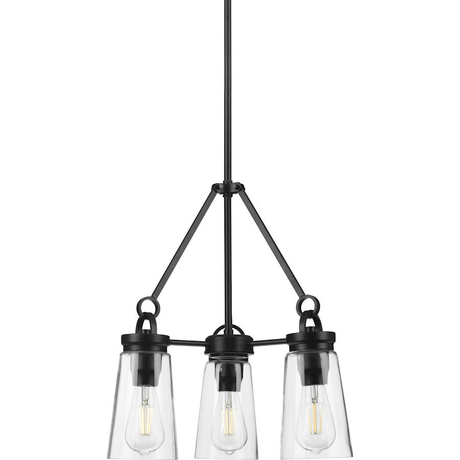 Progress Lighting Stockbrace 3 Light Chandelier, Matte Black/Clear - P400235-031