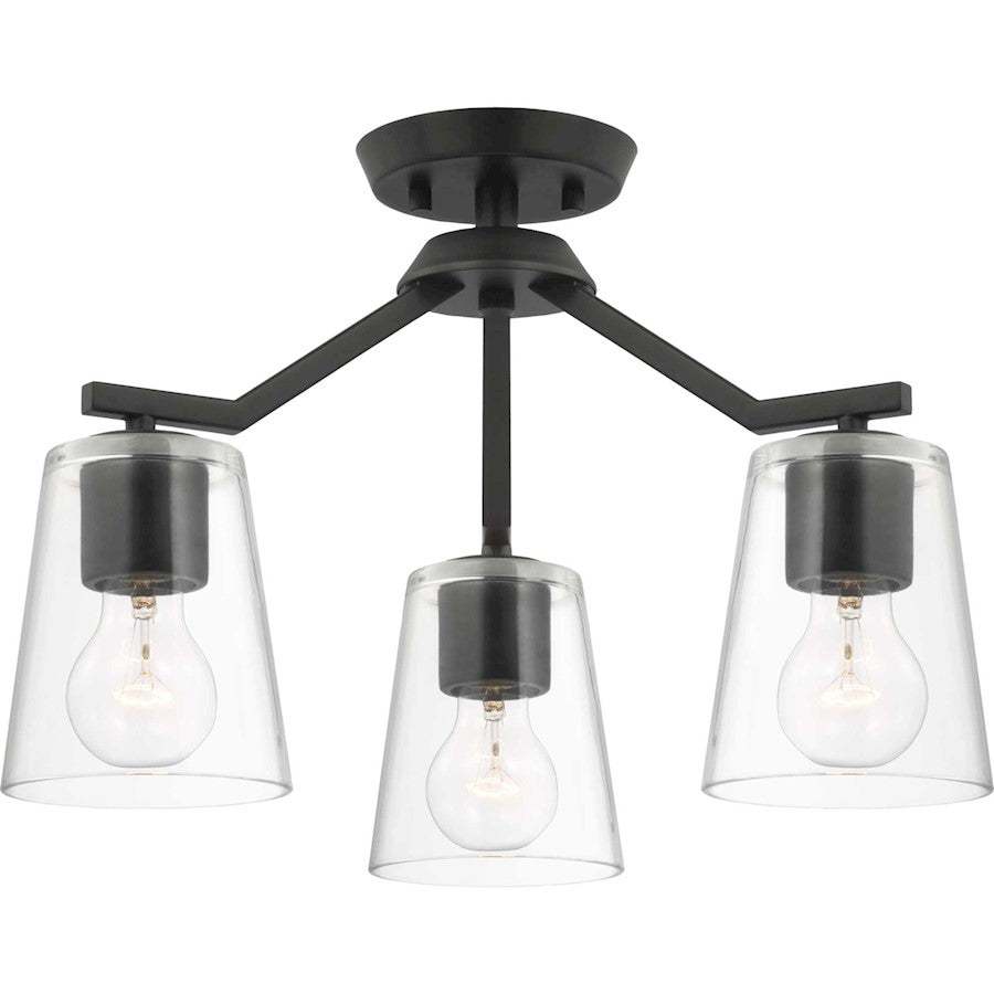 Progress Lighting Vertex 3-Lt Convertible Chandelier, Black/Clear - P400340-31M