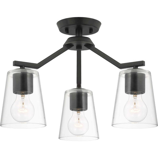 Progress Lighting Vertex 3-Lt Convertible Chandelier, Black/Clear - P400340-31M