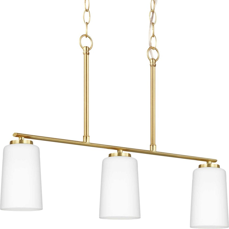 Progress Lighting Adley 3-Lt Linear Chandelier, Brass/Etched White - P400348-012