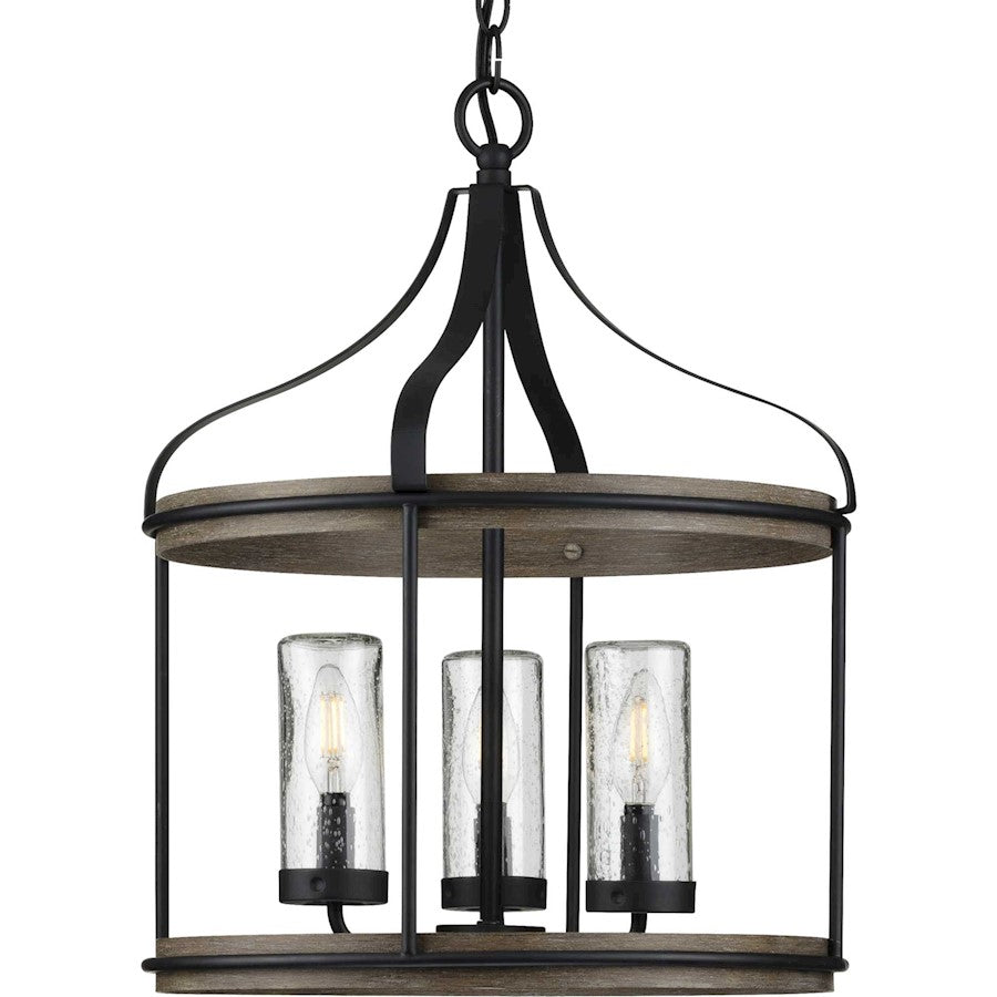 Progress Lighting Brenham Black 3-Light Outdoor Pendant, Seeded - P500235-031