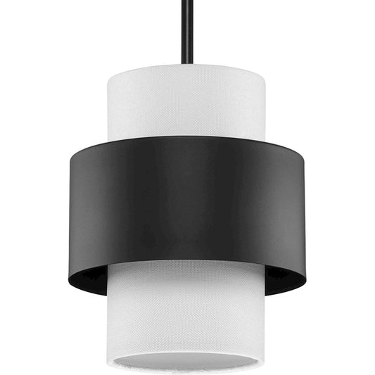 Progress Lighting Silva 1-Light Pendant, Black White Linen Shade - P500398-31M