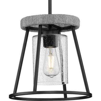 Progress Lighting Laramie 1-Light Pendant, Black Clear Seeded - P500413-31M