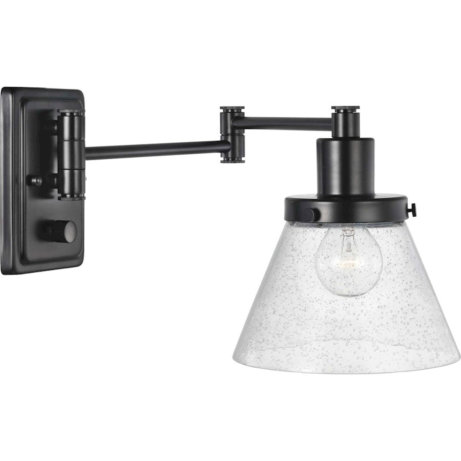 Progress Lighting Hinton Small Black Swing Arm Wall Light, Seeded - P710084-031