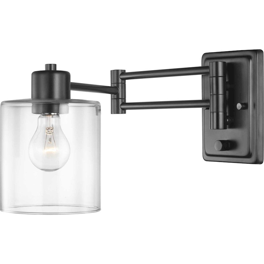 Progress Lighting Milner Black Swing Arm Wall Light, Clear Glass - P710086-031