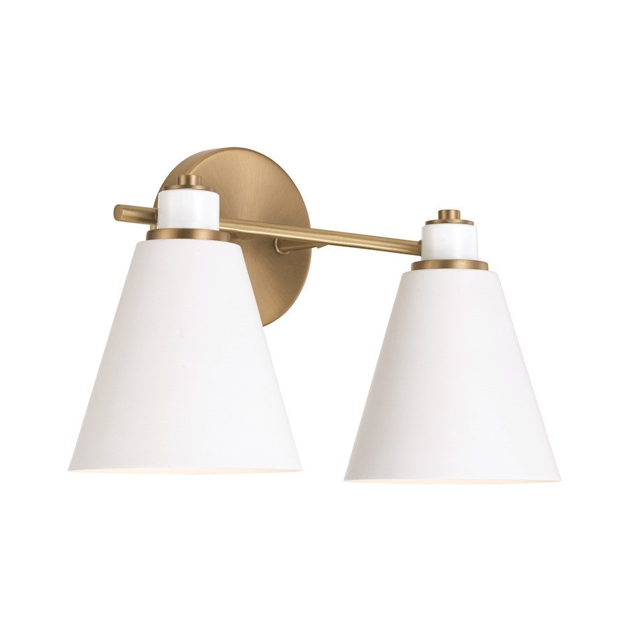 OPEN BOX ITEM: Capital Lighting Bradley 2 Light Vanity, Brass/White - CL150121AW