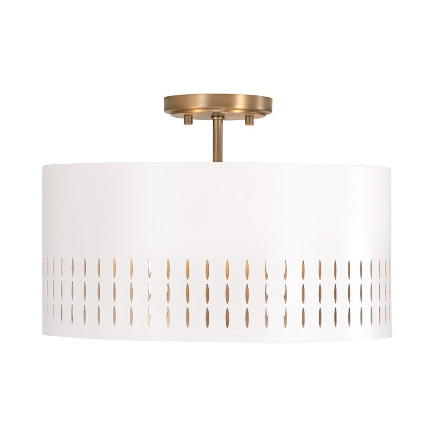 OPEN BOX ITEM: Capital Lighting Dash 3 Light Semi Flush Mount, Aged Brass/White