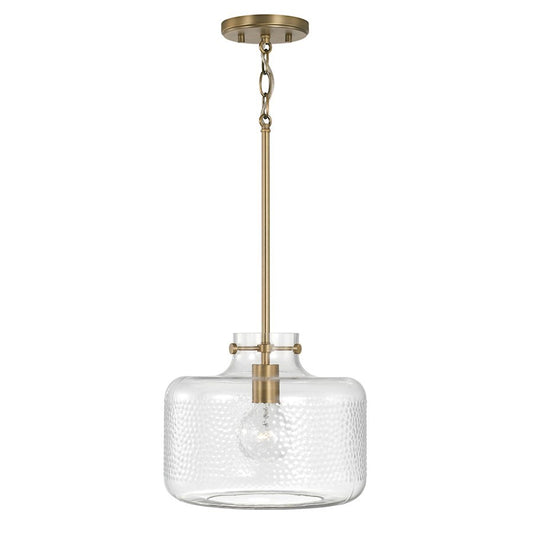 OPEN BOX ITEM: Capital Lighting Brighton 1 Light Pendant, Brass/Clear Pebbled