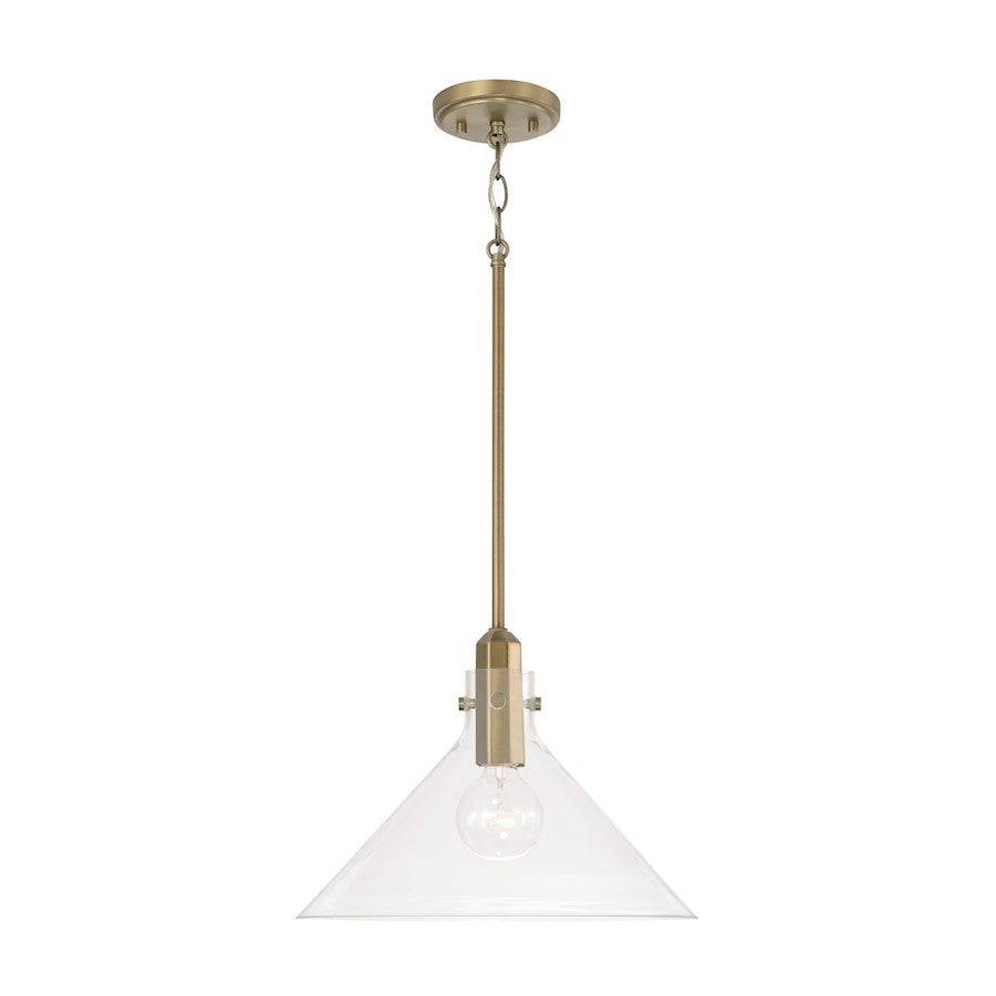 OPEN BOX ITEM: Capital Lighting Greer 1 Light Pendant, Aged Brass/Clear