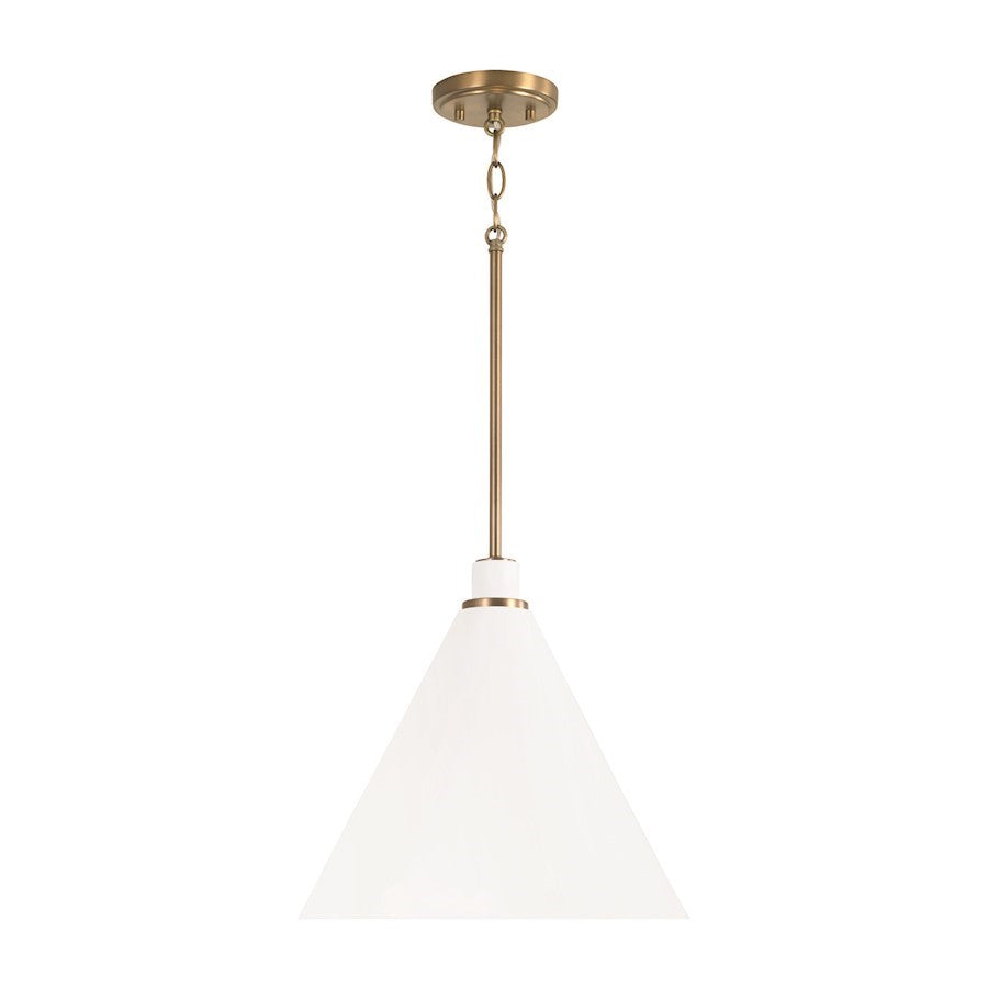 OPEN BOX ITEM: Capital Lighting Bradley 1-Lt Pendant, Brass/White - CL350112AW