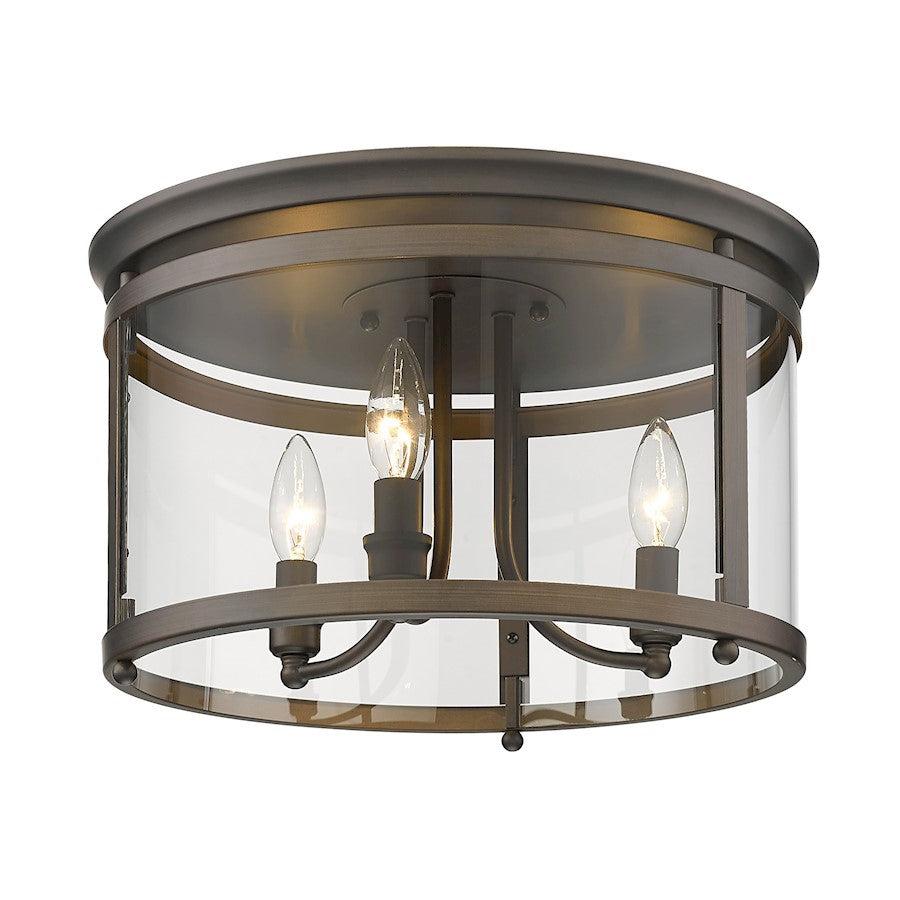 OPEN BOX ITEM: Golden Lighting Payton 3-Light Flush Mount, Bronze/Clear