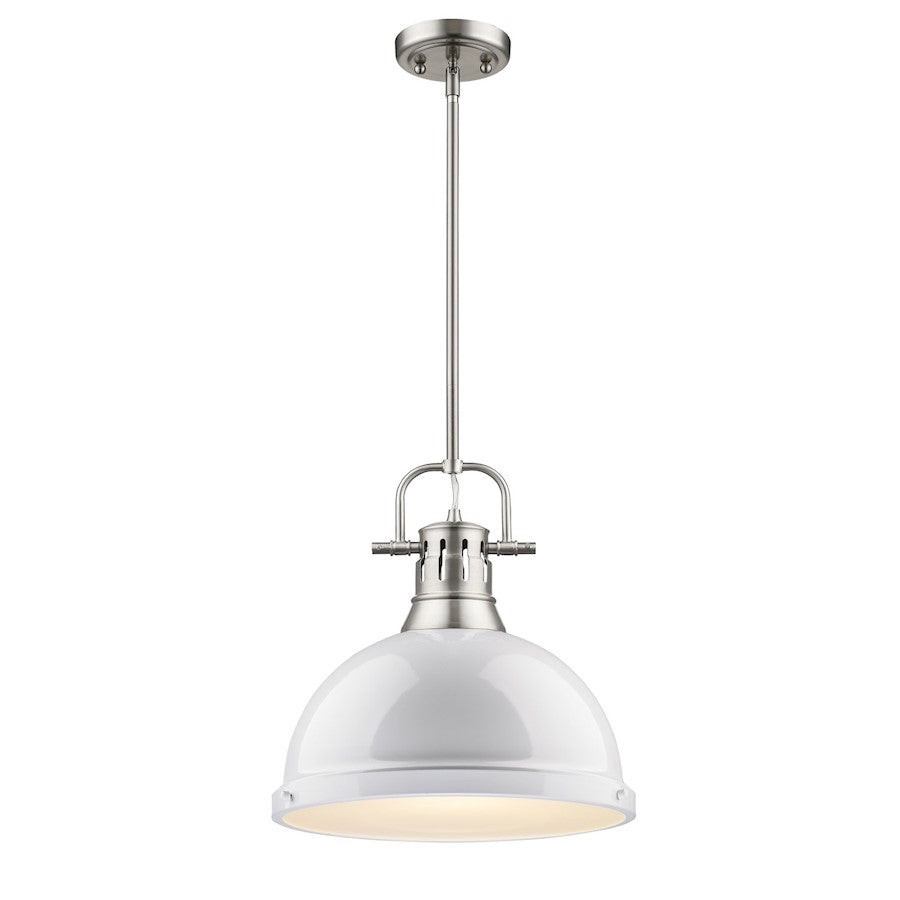 OPEN BOX ITEM: Golden Lighting Duncan 1 Light Rod Pendant, PWT/WH - 3604-L-PW-WH