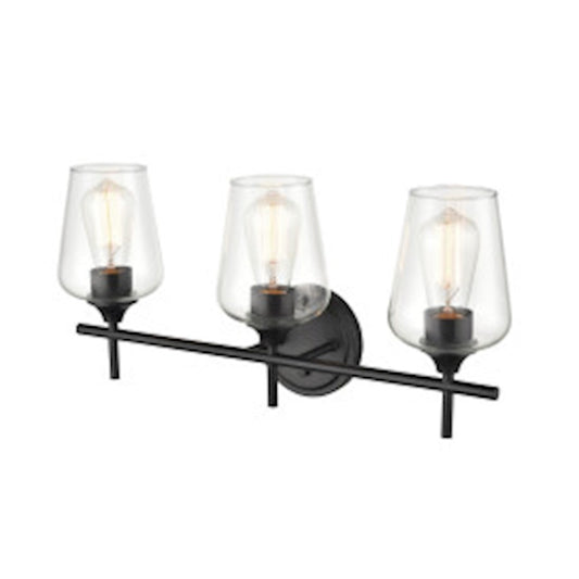 OPEN BOX ITEM: Millennium Ashford 3 Light 10.25" Vanity, Black/Clear - MN9703-MB