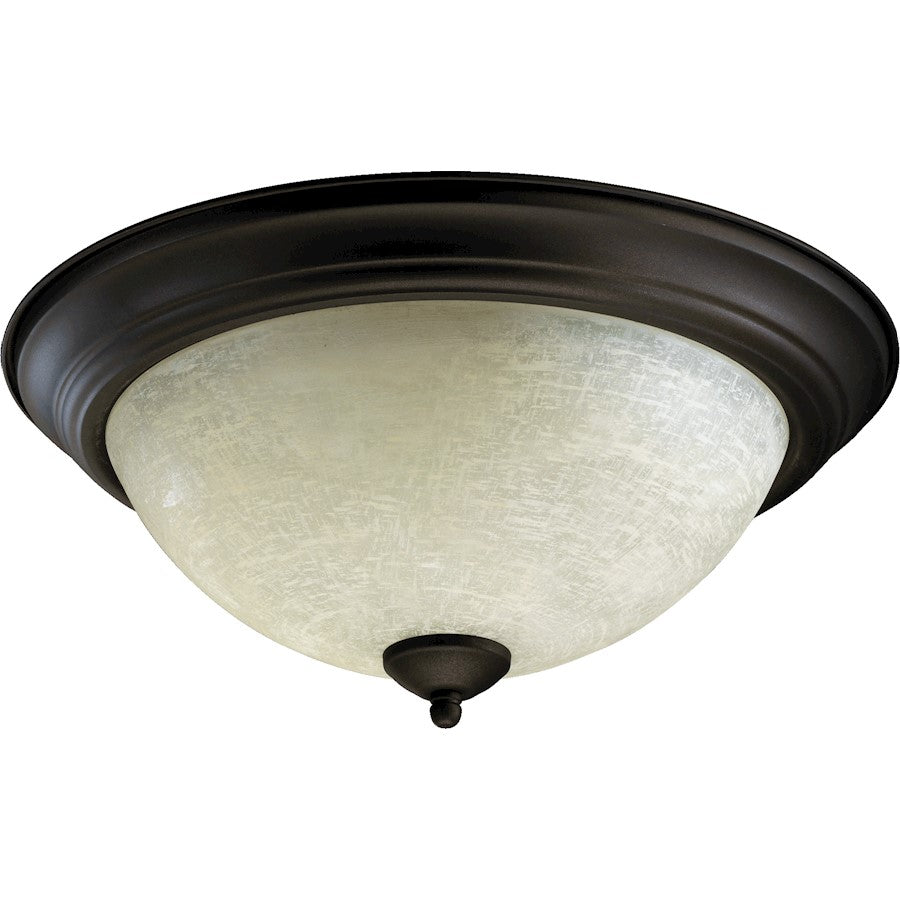 Quorum Light Flush Mount, Oiled Bronze/Linen