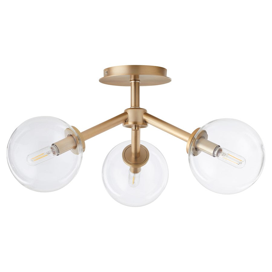 Quorum Rovi 3 Light Ceiling Mount, Aged Brass/Clear 3132-21-80